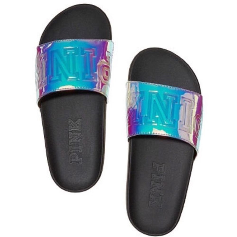 VS PINK Iridescent Holographic Slides Large 40/41
